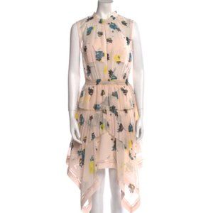 SELF-PORTRAIT Pink Pleated High-Low Floral Dress, Size 6 (US) 10 (UK) NWT